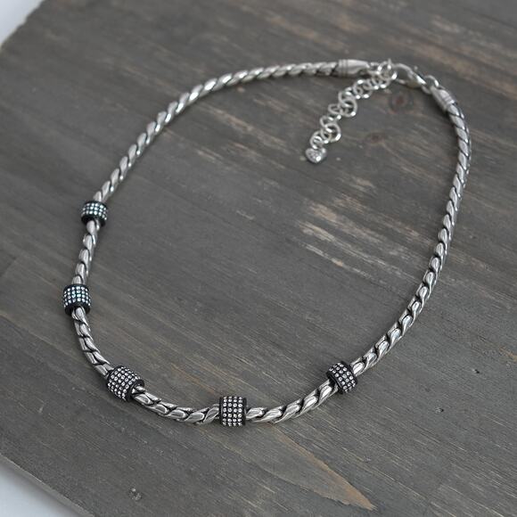 Brighton Meridian Chain Necklace in Silver and Black Rhinestone Crystals 18" - Picture 4 of 7